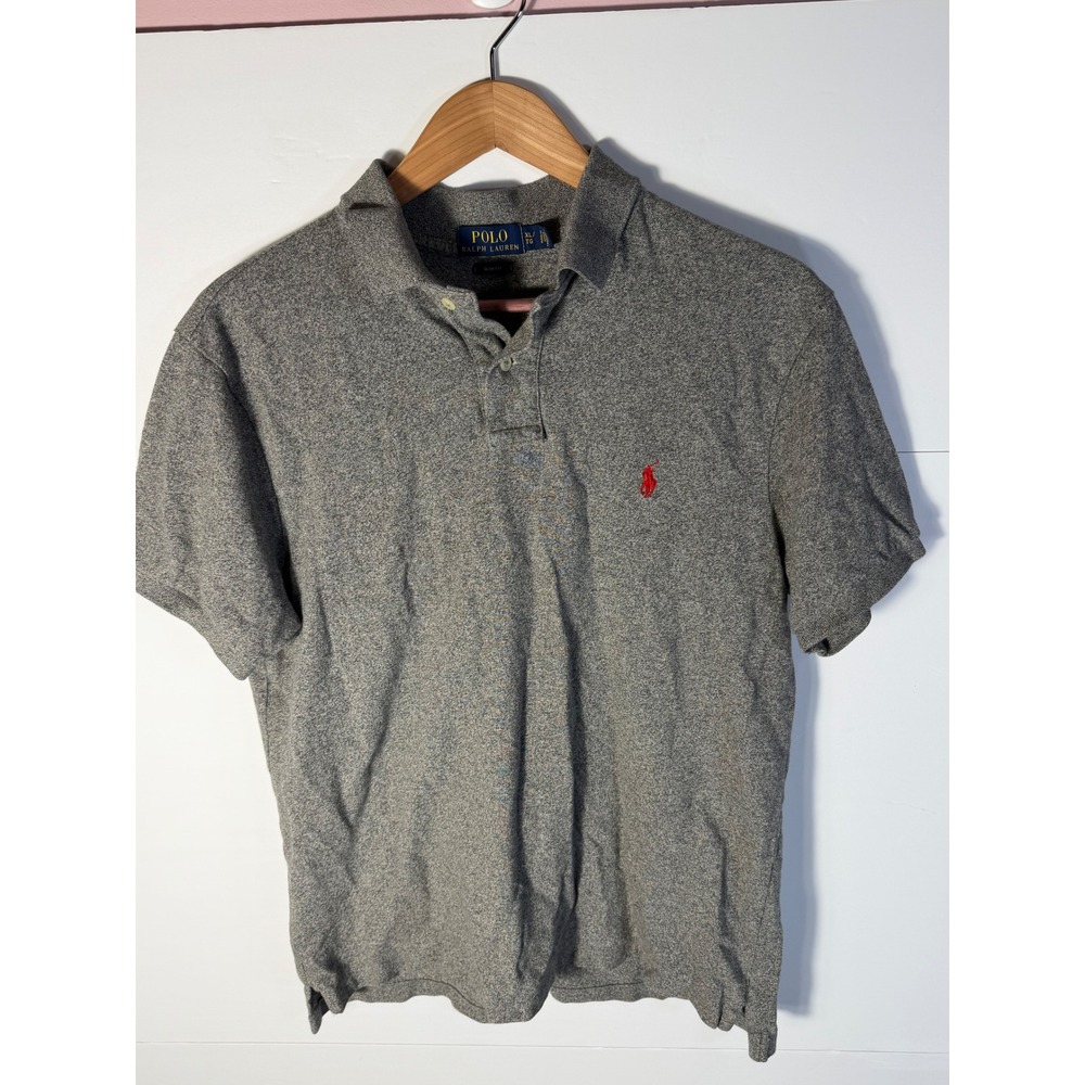 Polo Ralph Lauren Mens XL Slim Fit Short Sleeve Polo Shirt Heather Grey Red Pony